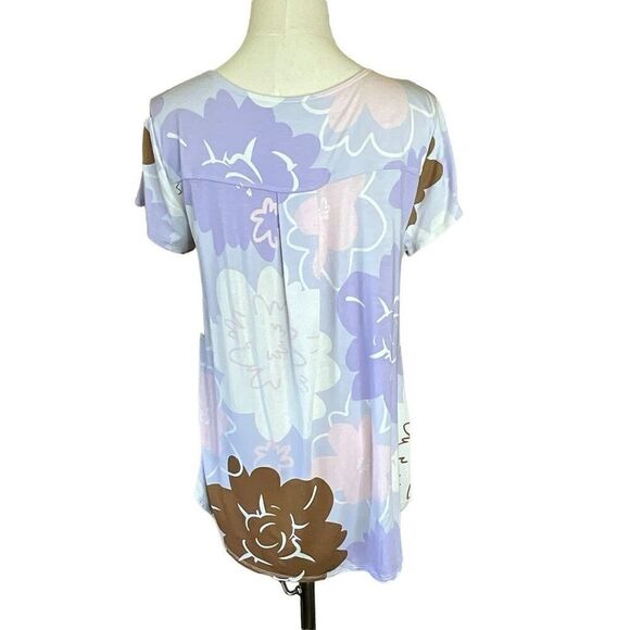 Alfani Womens Size Large Pullover Top Blue Brown Floral Print Short Sleeve - Picture 9 of 14